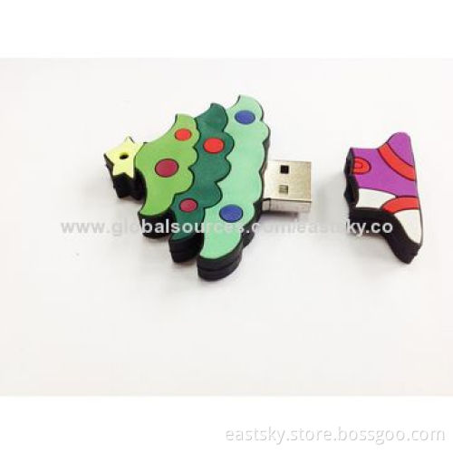 Custom Christmas tree-shaped USB flash drive, made of soft PVC material, OEM orders are welcomeNew